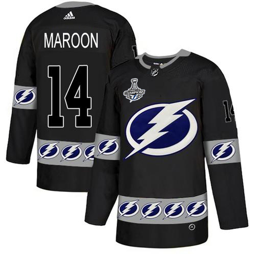 Men Adidas Tampa Bay Lightning #14 Pat Maroon Black Authentic Team Logo Fashion 2020 Stanley Cup Champions Stitched NHL Jersey